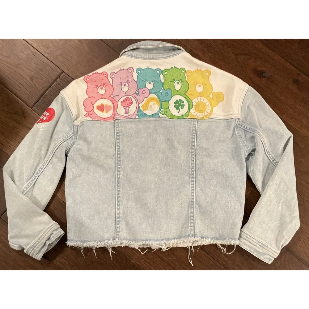 Justice Care Bears Jacket Girls L 12/14 Denim Heart Patch‎ Cartoon Retro